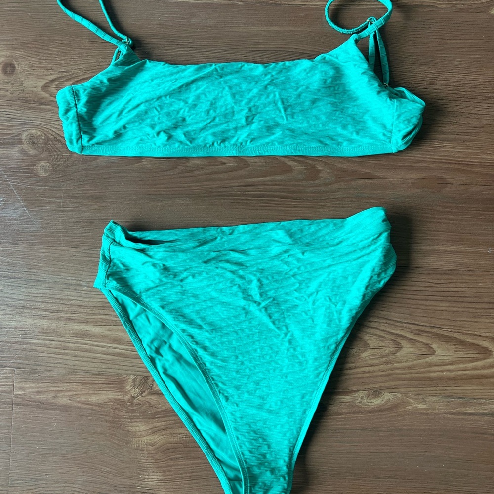 Monday Swimwear Riviera Bottom and Bahamas Top in Jade Jacquard